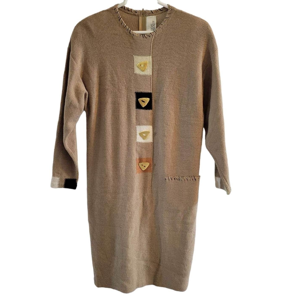 Steve Fabrikant Wool Blend Vintage Minimalist Neutral Sweater Dress